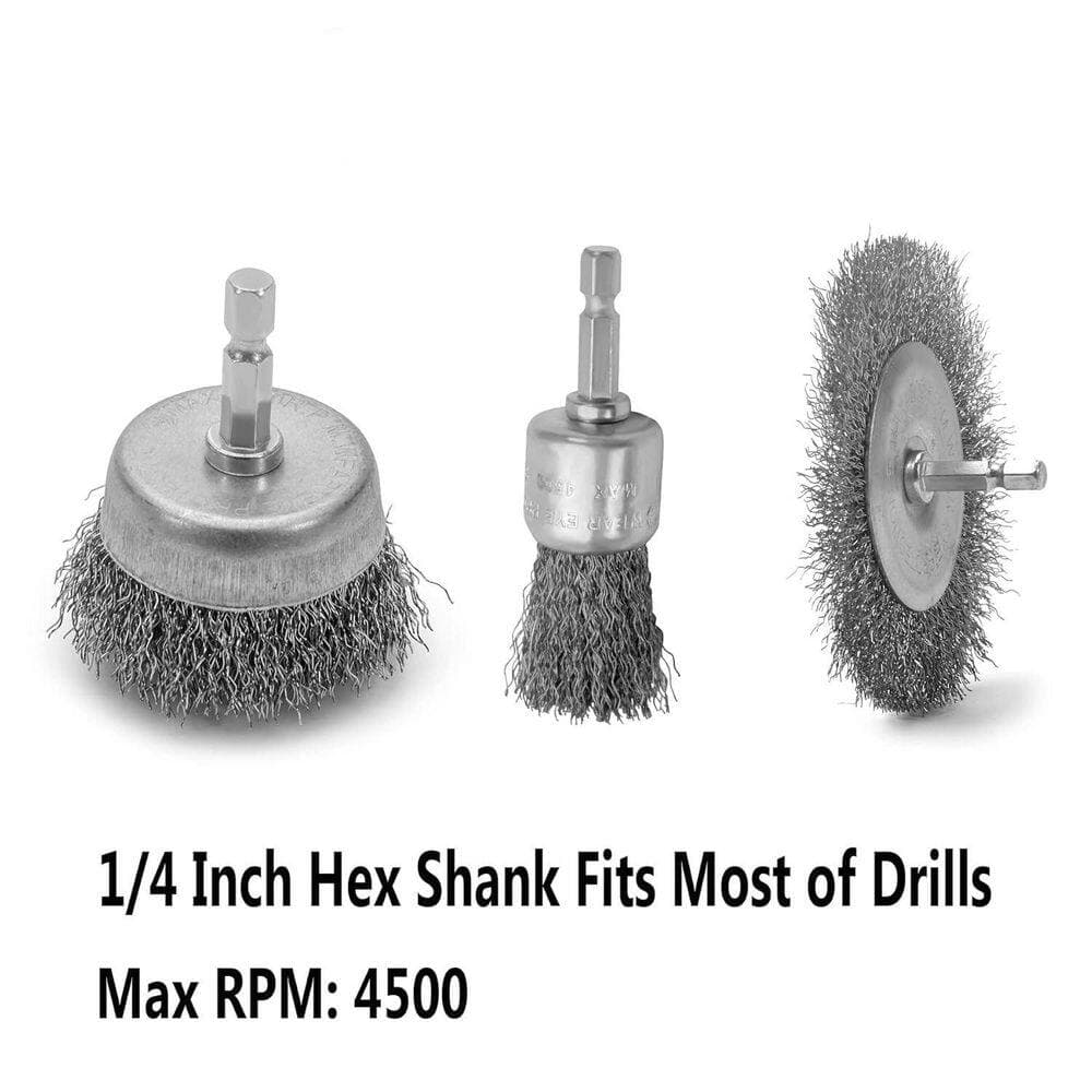 Unbranded Wire Brush Set for Drill 9Pcs Coarse Crimped Carbon Steel Abrasive Wheel Cup Pen Brushes for Rust Paint Removal (3)