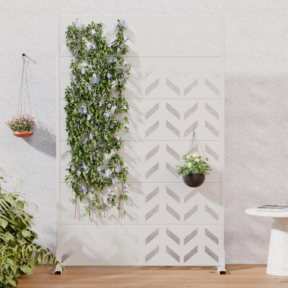 Dovelina 16 in. L x 72 in. H x 47 in. W Galvanized Metal Wall Sculptures Outdoor Privacy Screens Garden Fence in White (1)