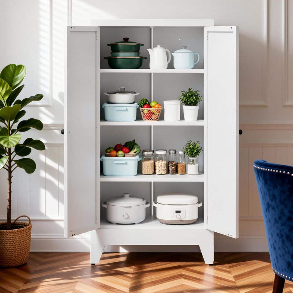 COWLOWN 23.6 in. W x 12 in. D x 47 in. H White Metal Kitchen Pantry Adjustable Storage Linen Cabinet with 3-Shelves (1)