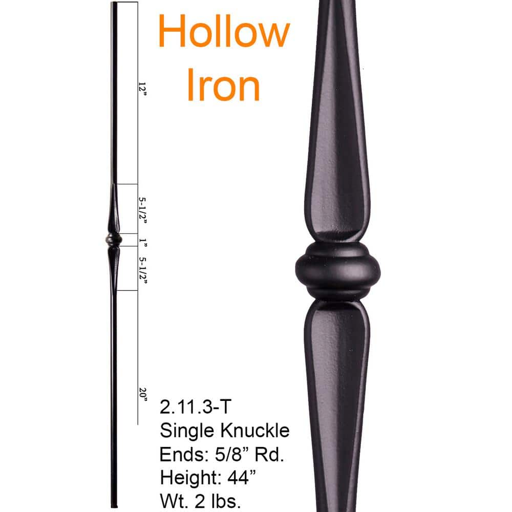 HOUSE OF FORGINGS Round 44 in. x 0.625 in. Satin Black Single Knuckle Hollow Wrought Iron Baluster (2)