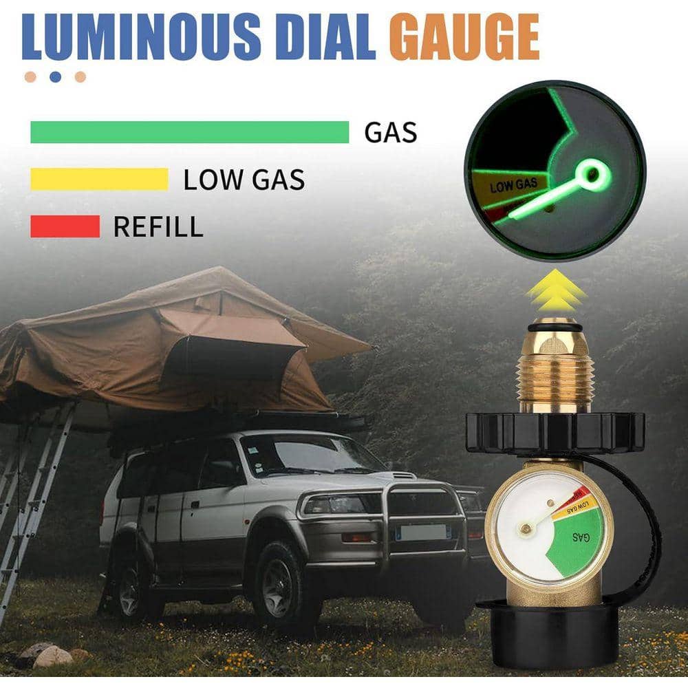 Lukvuzo Propane Tank Adapter with Luminous Dial Gauge Converts POL LP to QCC1 Type 1 for 5-100 lb Tanks BBQ Grill Heater 2 Pack (3)