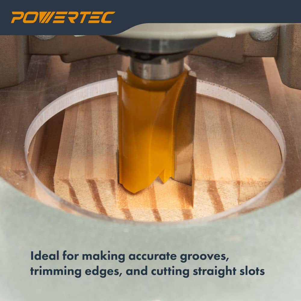 ‎POWERTEC Straight Tungsten Carbide Router Bit, 3/4 in. Cutting Diameter, 1/2 in. Shank, 1-1/4 in. Depth (2-Pack) (2)