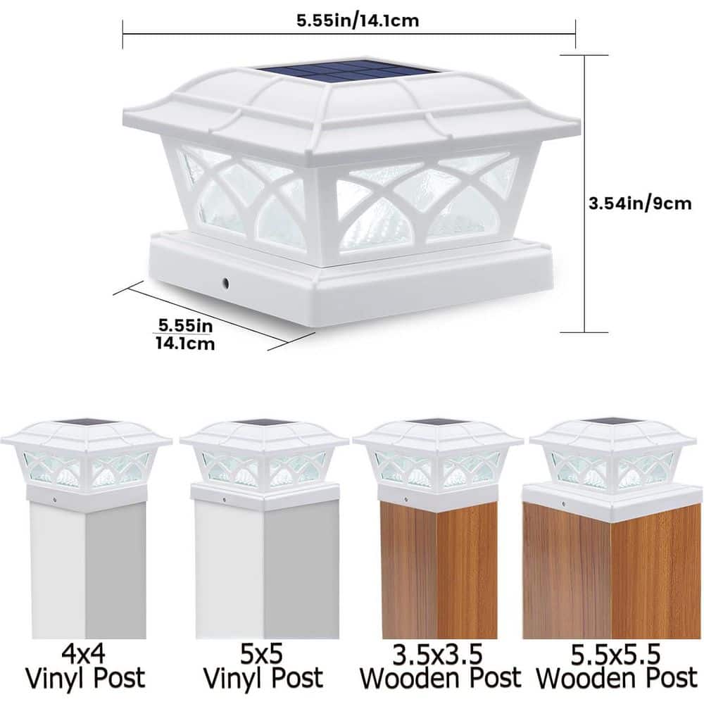 Afoxsos 4-Pack Glass Solar Post Cap Lights Outdoor 2 Color Modes 8 LEDs for 4 x 4 5 x 5 6 x 6 Posts Decoration White (2)