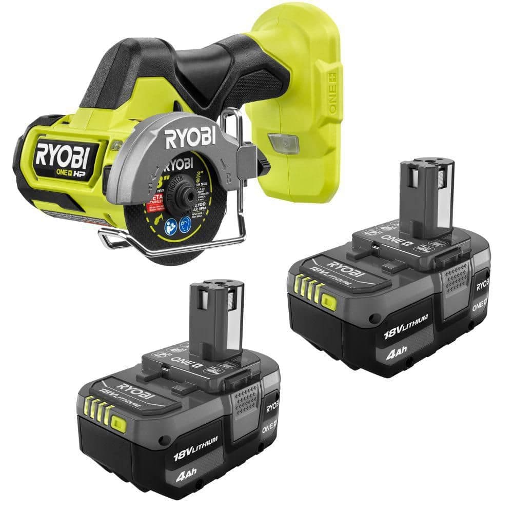 RYOBI ONE+ 18V Lithium-Ion 4.0 Ah Battery (2-Pack) with ONE+ HP 18V Brushless Cordless Compact Cut-Off Tool