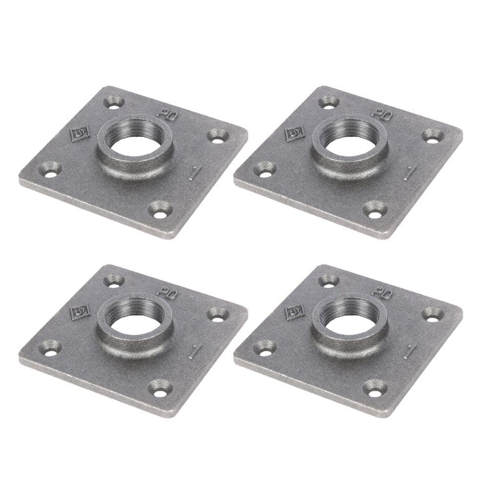 PIPE DECOR 1 in. Black Iron Square Floor Flange (4-Pack) (1)