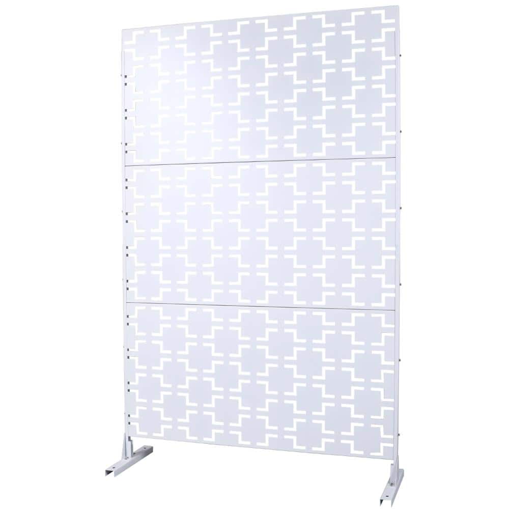 Tenleaf 48" H x 76" W White Metal Privacy Screen with Stable Base, Privacy Fence Panels for Outdoor Freestanding (1)