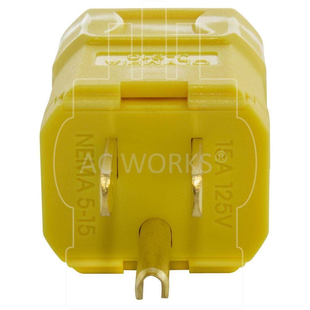 AC WORKS NEMA 5-15P 15A 125V Clamp Style Square Household Plug in Yellow with UL, C-UL Approval (3)