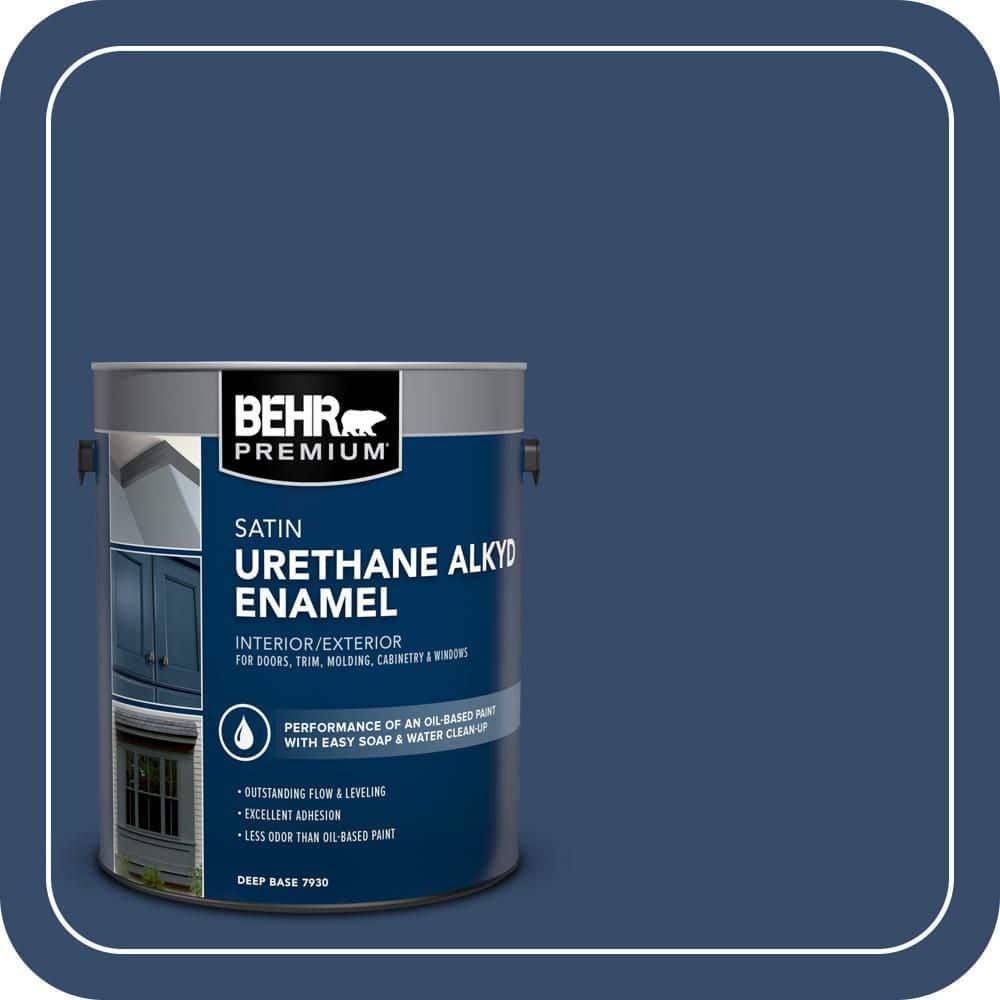 BEHR PREMIUM 1 gal. #580D-7 Deep Royal Urethane Alkyd Satin Enamel Interior/Exterior Paint (1)