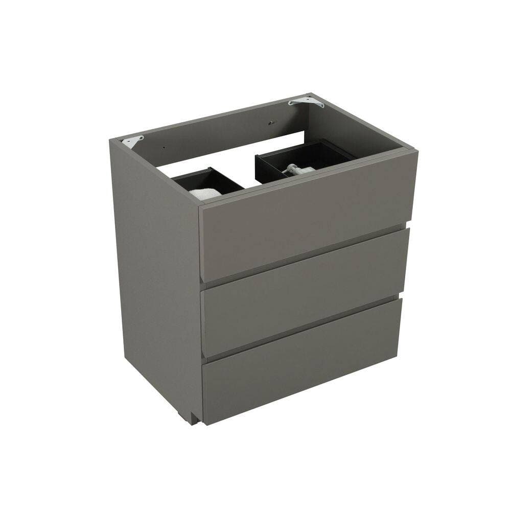 Lycvki 29.6 in. W x 17.9 in. D x 32.3 in. H Bath Vanity Cabinet without Top with 3-Drawers in Gray (3)