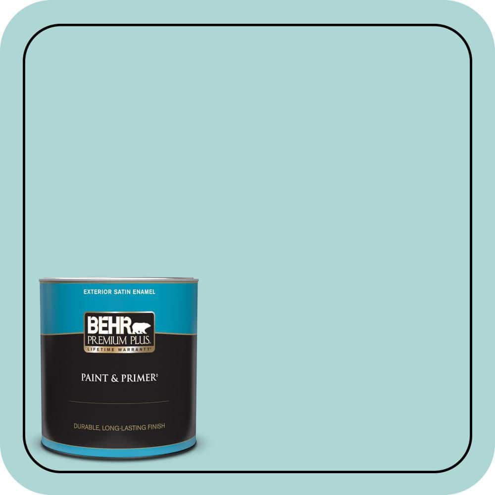 BEHR PREMIUM PLUS 1 qt. #T12-19 Sugar Pool Satin Enamel Exterior Paint & Primer