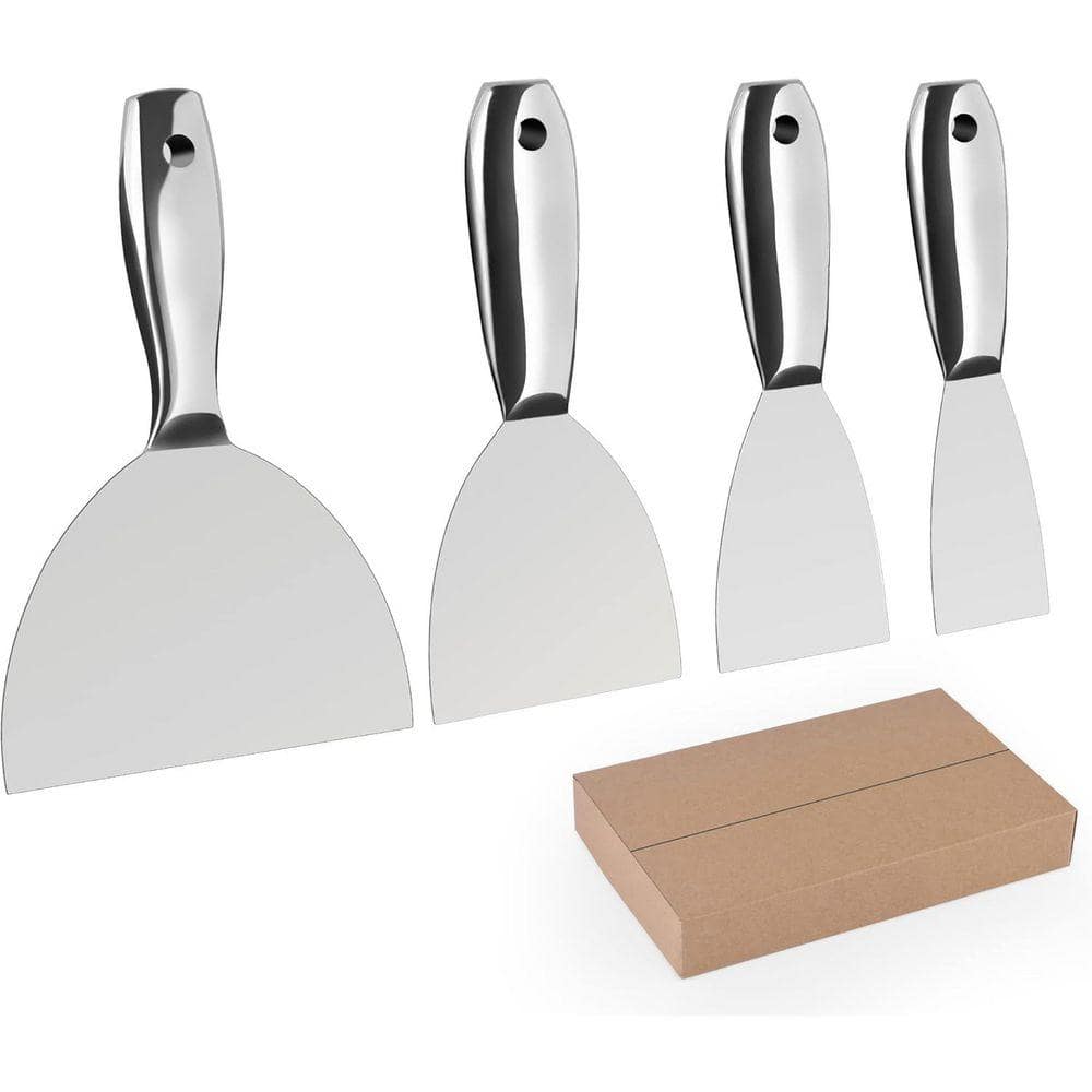 KIWDZFU 4 PCS Stainless Steel Drywall Finishing Putty Knife Set 2 3 4 6 with Ergonomic Handle for Professional Scraping (1)