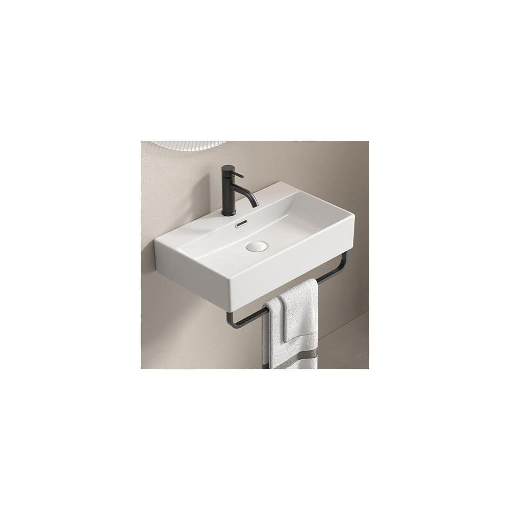 Tenleaf 23.63 in. W x 14.18 in. D x 5.32 in. H Wall Mounted Bathroom Ceramic Sink in White with Towel Rack (2)