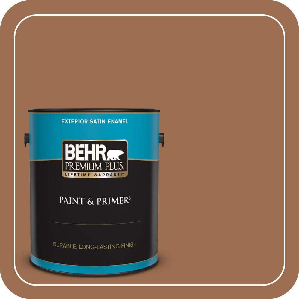 BEHR PREMIUM PLUS 1 gal. #PMD-88 Sorrel Brown Satin Enamel Exterior Paint & Primer