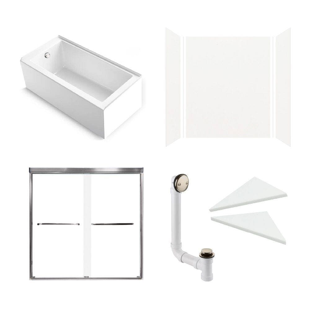 Transolid Expressions 60 in. L x 32 in. W x 72 in. H Rectangular Tub/ Shower Combo Unit with Clear Glass Door Left Drain Stainless (2)