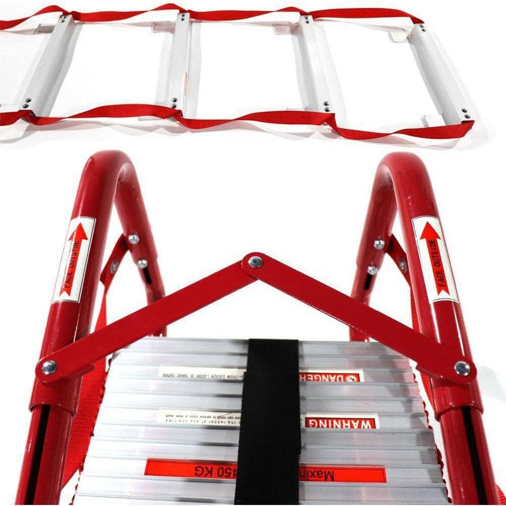 KIWDZFU 15 ft. 2-Story Emergency Fire Escape Ladder, 990 lbs. Load Capacity with Wide Steps V Center Support, Red and Silver (2)