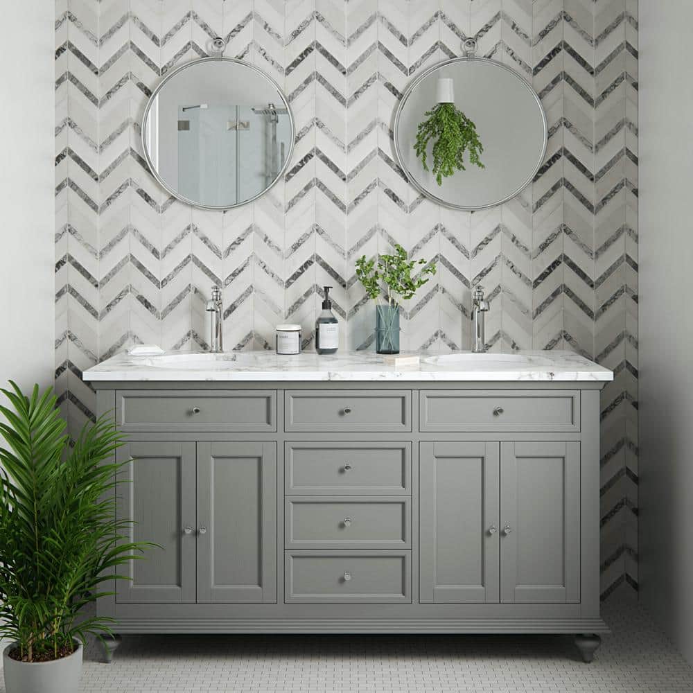 Jeffrey Court Glacier Edge White and Gray 9.875 in. x 11.25 in. Chevron Honed Marble Floor and Wall Mosaic Tile (0.771 sq. ft./Each) (3)