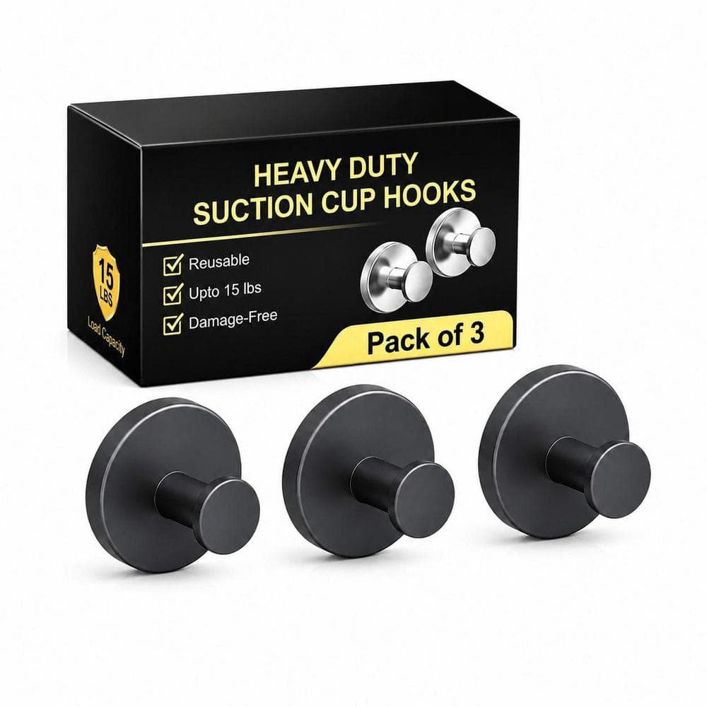 KHKFY J-Hook Stainless Steel 3-Pack No-Drill Suction Cup Towel Hooks for Bathroom Glass and Tile, Heavy Duty 15 lbs. (1)