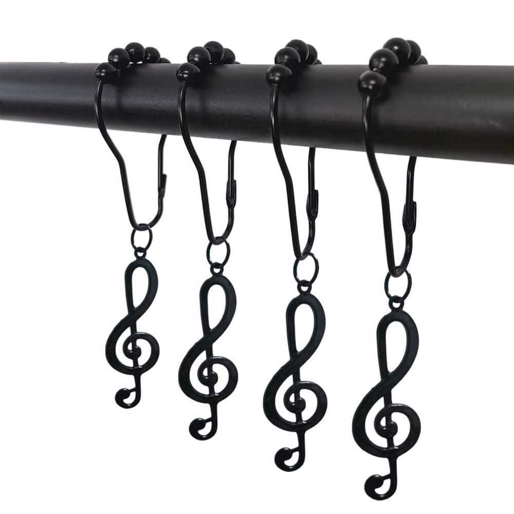 KHKFY Stainless Steel Rustproof Black Music Shower Curtain Hooks Pack of 12 with Treble Clef for Bath Rods