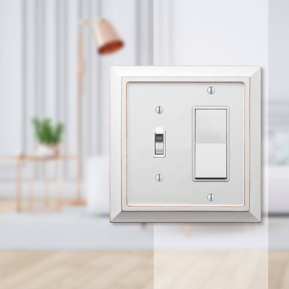 AMERELLE Savannah 2 Gang 1-Toggle and 1-Rocker Wood Wall Plate - White (2)