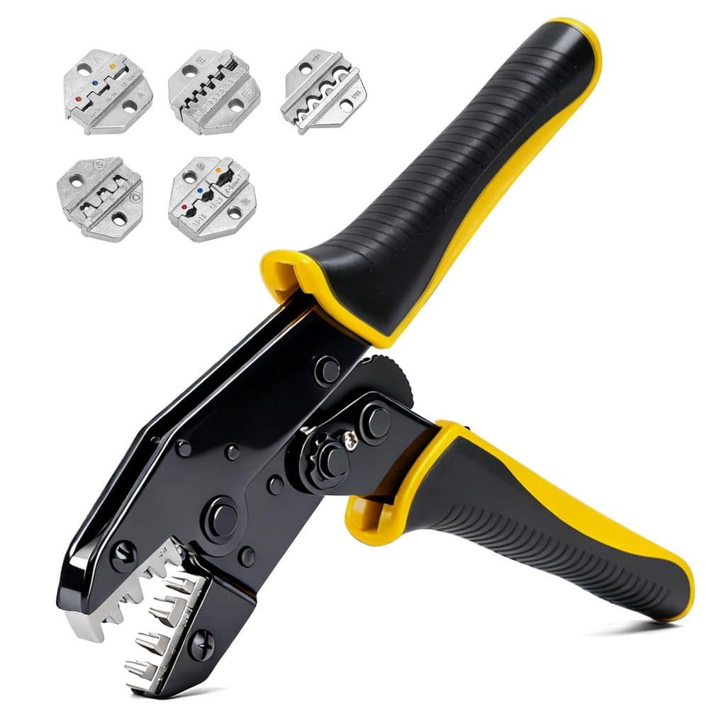 Unbranded 6pcs Ratcheting Wire Crimping Tool Set w/Interchangeable Dies for Heat Shrink, Insulated, Ferrule and Solar Connectors