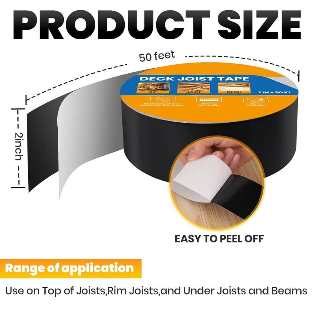 Afoxsos Butyl Rubber Deck Joist Tape Weather Resistant Waterproof 2 x 50 ft. Ideal for Wood Beams Outdoor Construction (2)