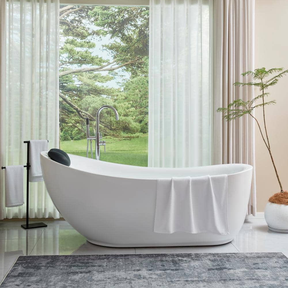 Vanity Art Belfort 71 in. x 34.6 in. Acrylic Flatbottom Freestanding Soaking Bathtub with Left Drain in White/Polished Chrome (3)