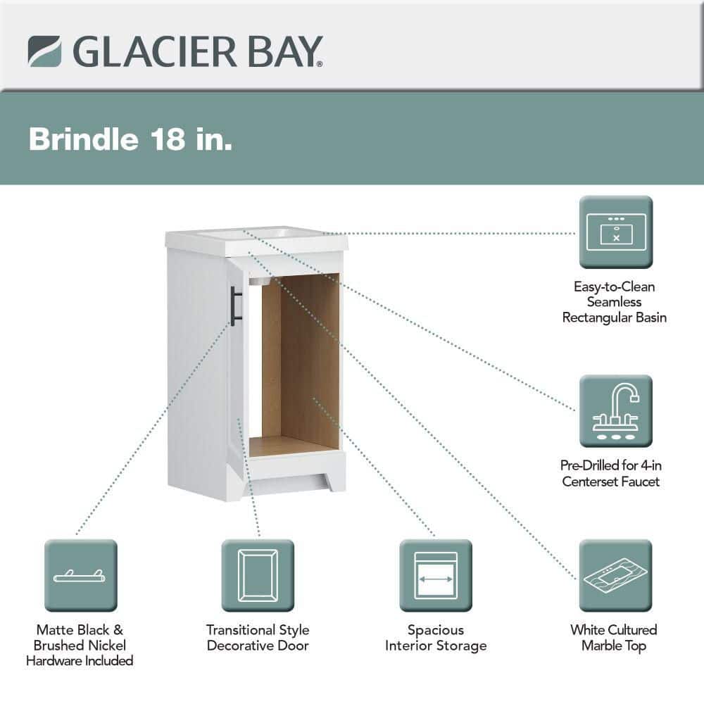 Glacier Bay Brindle 19 in. Single Sink Freestanding White Bathroom Vanity with White Cultured Marble Top (Assembled) (4)