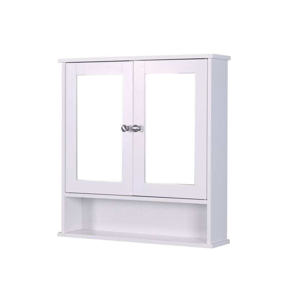 Tidoin 22.05 in. W x 5.12 in. D x 22.8 in. H White Wood Wall Mounted Bathroom Cabinet with 2 Mirror Doors and Adjustable Shelf (1)