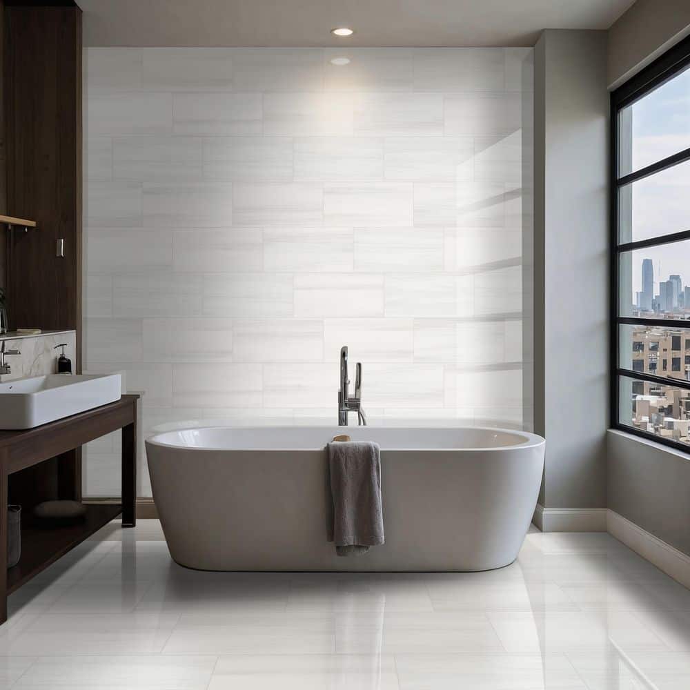 MSI Bianco Dolomite 12 in. x 24 in. Polished Porcelain Marble Look Floor and Wall Tile (2 sq. ft. /Each) (4)
