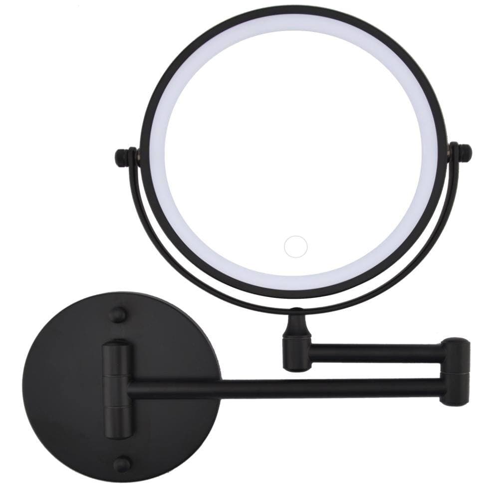 Tileon 8 in. W x 8 in. H Round Wall Mounted Bathroom Makeup Mirror with Lights & Foldable Arm, 1X/10 360° Rotation in Black (2)