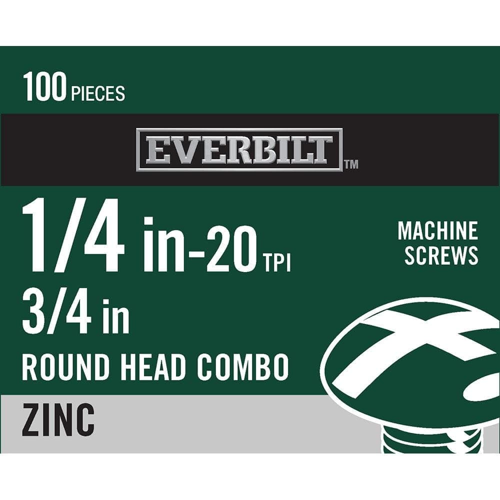 Everbilt 1/4 in.-20 x 3/4 in. Combo Round Head Zinc Plated Machine Screw (100-Pack) (1)