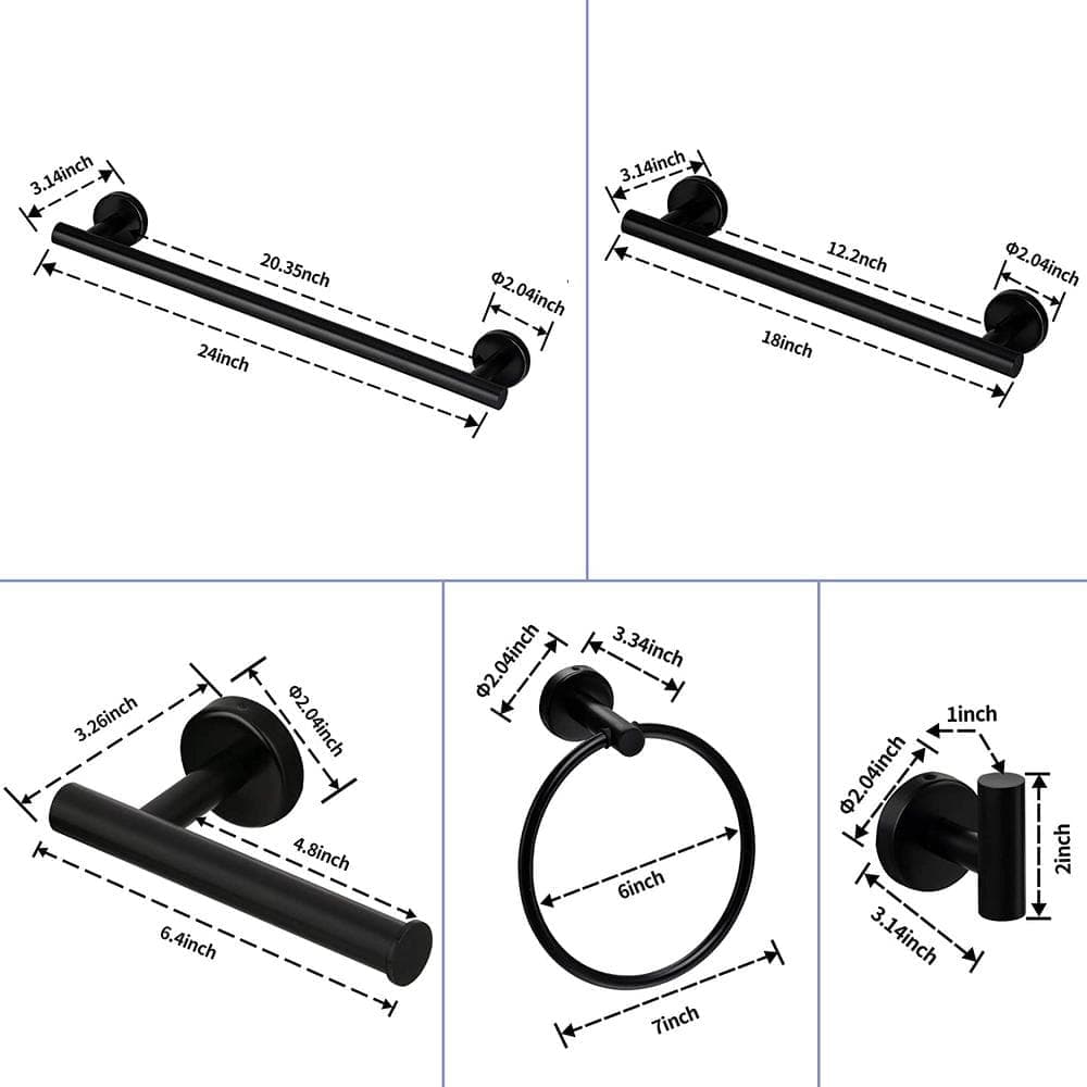Unbranded 6-Piece Stainless Steel Bathroom Towel Rack Wall-Mounted Bath Accessory Type in Matte Black (2)