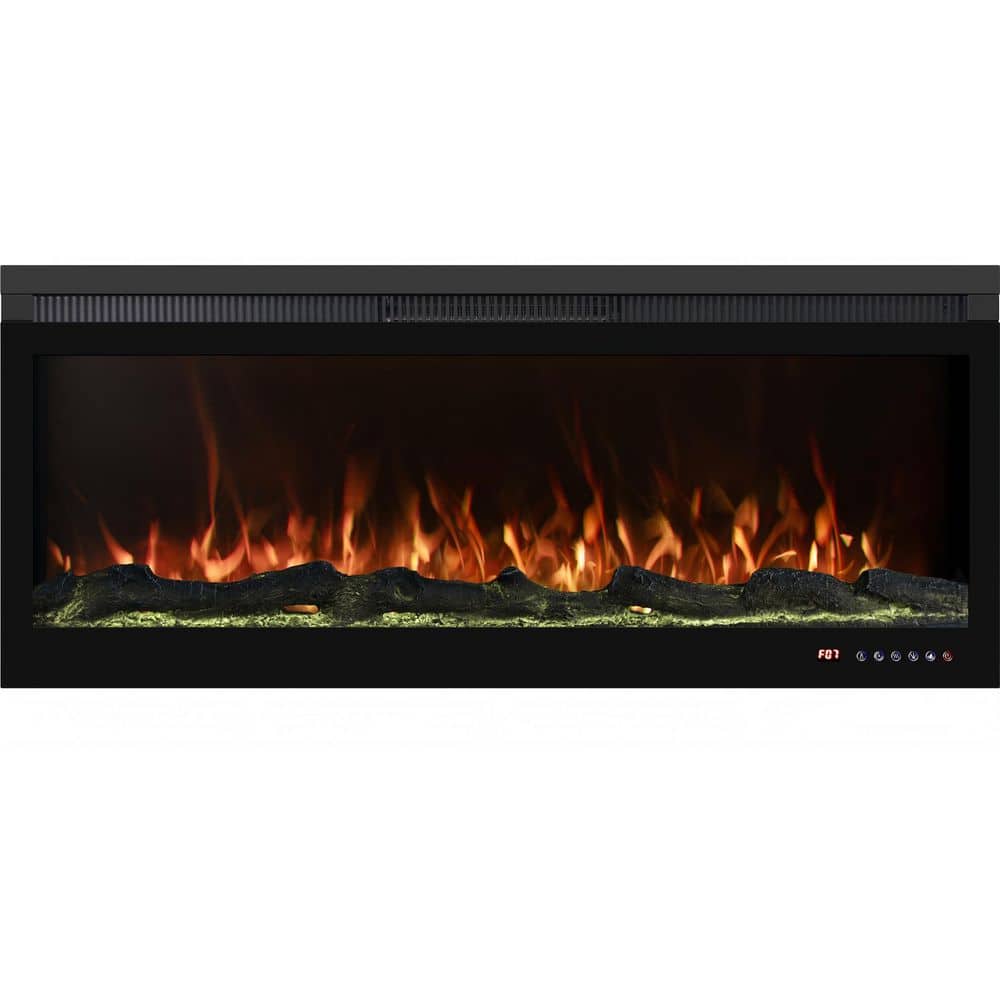 Clihome Modern Minimalist 42 in. Electric Fireplace Insert with 13-Flame Colors, Crystal and Log Set, Remote and Thermostat (2)