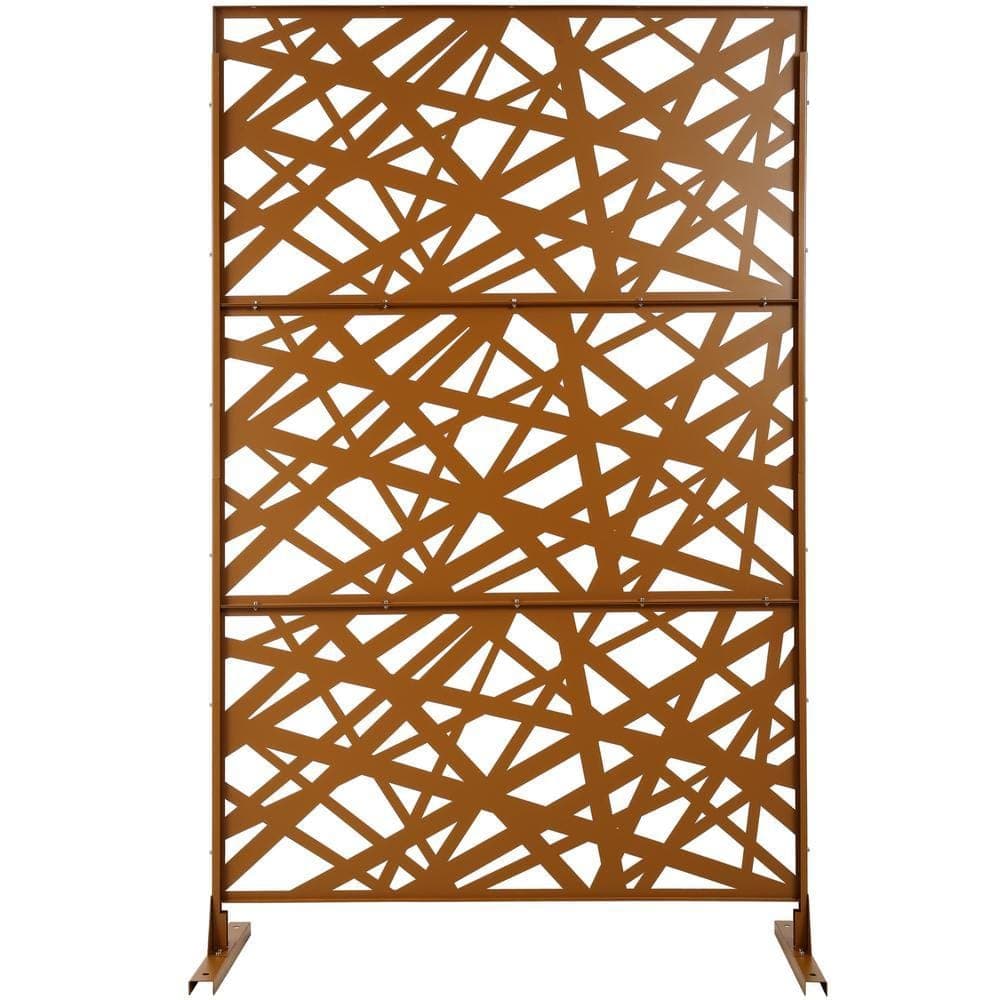 Zeus & Ruta 6.3 ft. H x 4 ft. W Brown Metal Privacy Screen Freestanding Decorative Privacy Fence Panels for Deck (3-Panels)