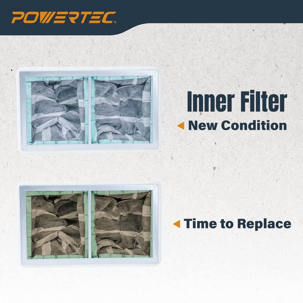 ‎POWERTEC 1-Micron Activated Carbon Inner Filter for WEN 3410, POWERTEC AF4000/AF4001, Replacement for WEN AF916C (2-Pack) (3)