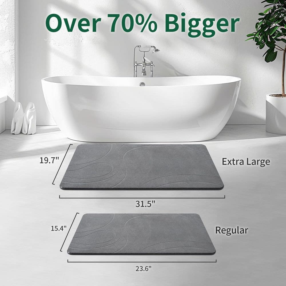 Wudkey 19.7 in. x 31.5 in. Large Stone Bath Mat in Dark Grey, Super Absorbent Diatomaceous Earth Bath Mat, Quick Dry Non-Slip (2)