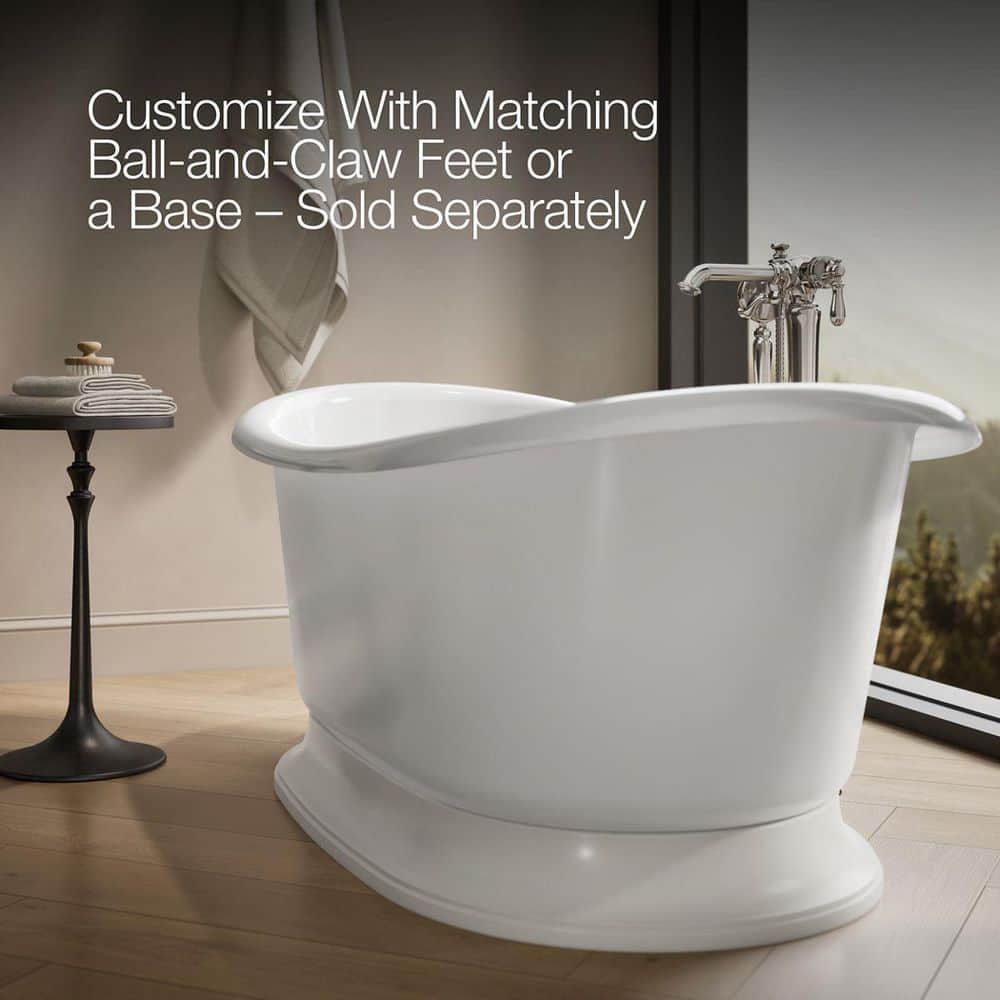 KOHLER Artifacts 66 in. x 32.5 in. Soaking Bathtub with Center Drain in White, White Exterior (3)