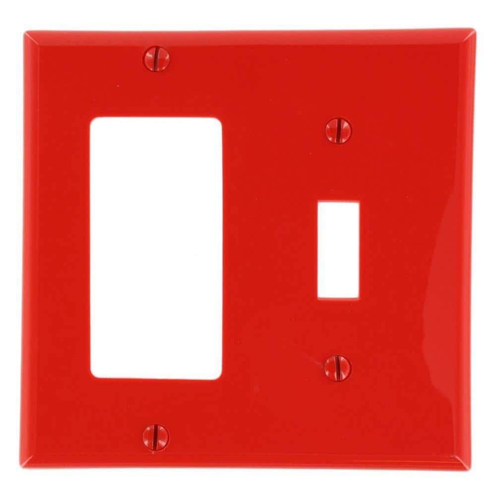 Leviton 2-Gang Red 1-Toggle / 1-Decora/Rocker Nylon Standard Wall Plate (1-Pack) 80707-R (1)