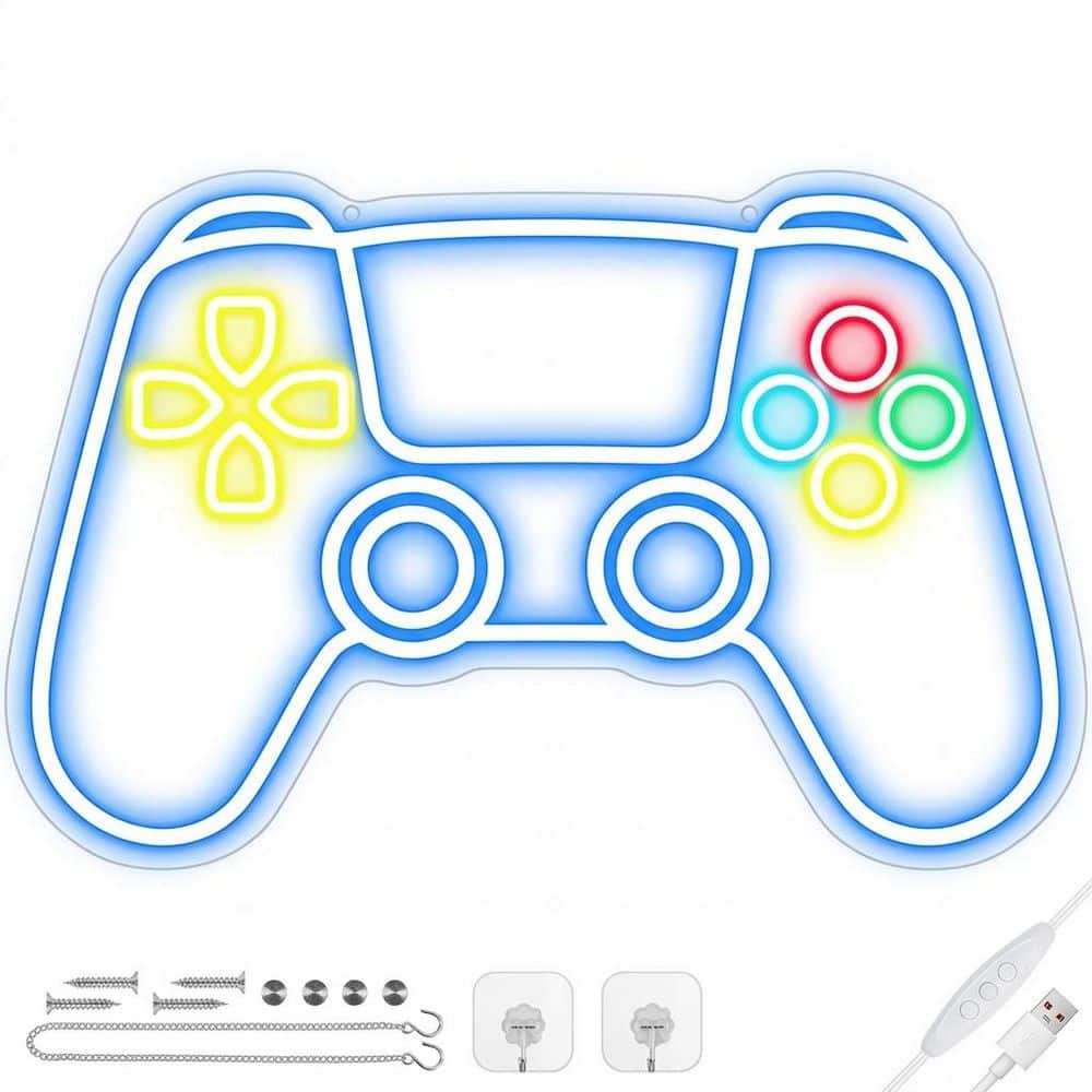 Afoxsos Gamepad Shape LED Neon Sign 9-Level Dimmable Acrylic Gaming Room Wall Decor Neon Light for Boys and Kids (1)