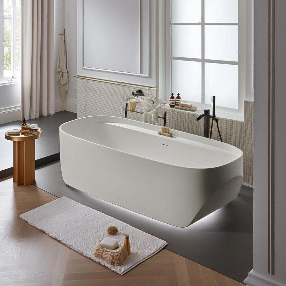 Xspracer Moray 67 in. x 32 in Acrylic Flatbottom Freestanding Soaking Non-Whirlpool Bathtub with Pop-up Drain in Glossy White (1)