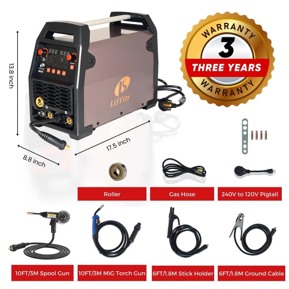 LOTOS 225-Amp Multi-Process 6-in-1 Dual Voltage MIG Welder Welding Machine with Aluminum Spool Gun (2)