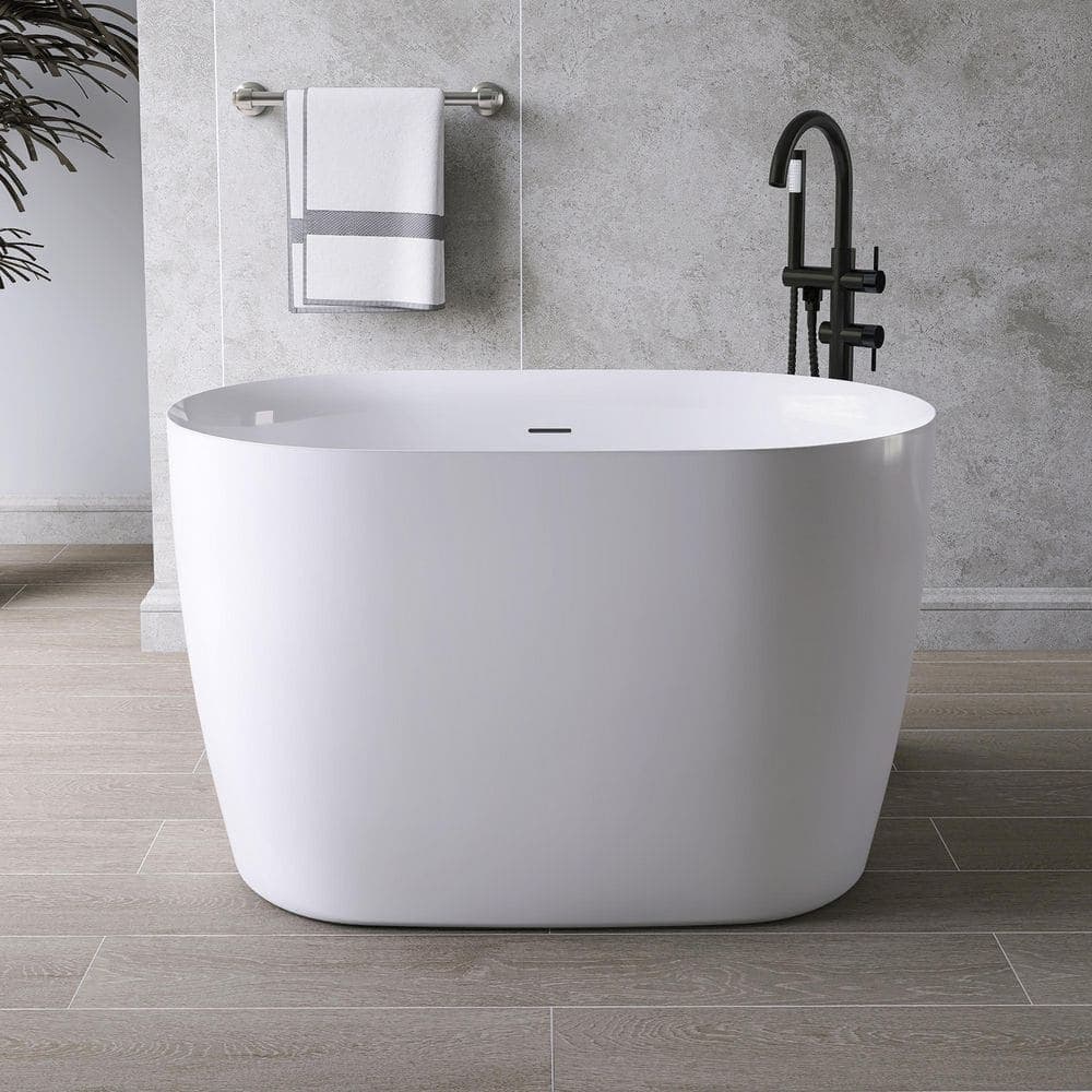 MEDUNJESS I-KOI 43 in. x 28 in. Acrylic Flatbottom Freestanding Japanese Soaking Bathtub in White with Seat (2)