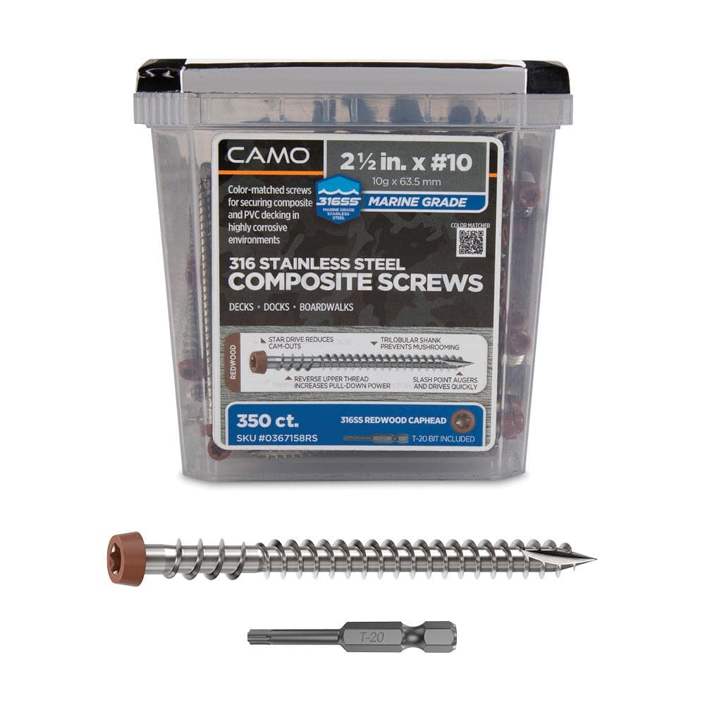 CAMO #10 2-1/2 in. 316 Stainless Steel Star Drive Redwood Composite Deck Screws (350-Count) (1)