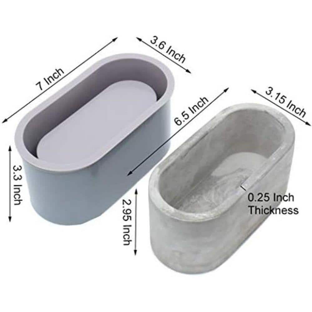 KIWDZFU Oval Silicone Planter Mold for Cement Concrete Flower Pot Candle Vessel DIY Multi-use Mold 6.5 x 3.15 x 2.95 in. (2)