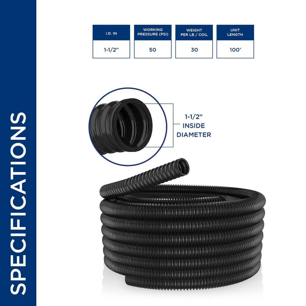 Alpine Corporation 1-1/2 in. I.D. x 100 ft. Multi-Use Pond Black Kink Free, Corrugated, Non-Kink Flexible PVC Tubing (2)