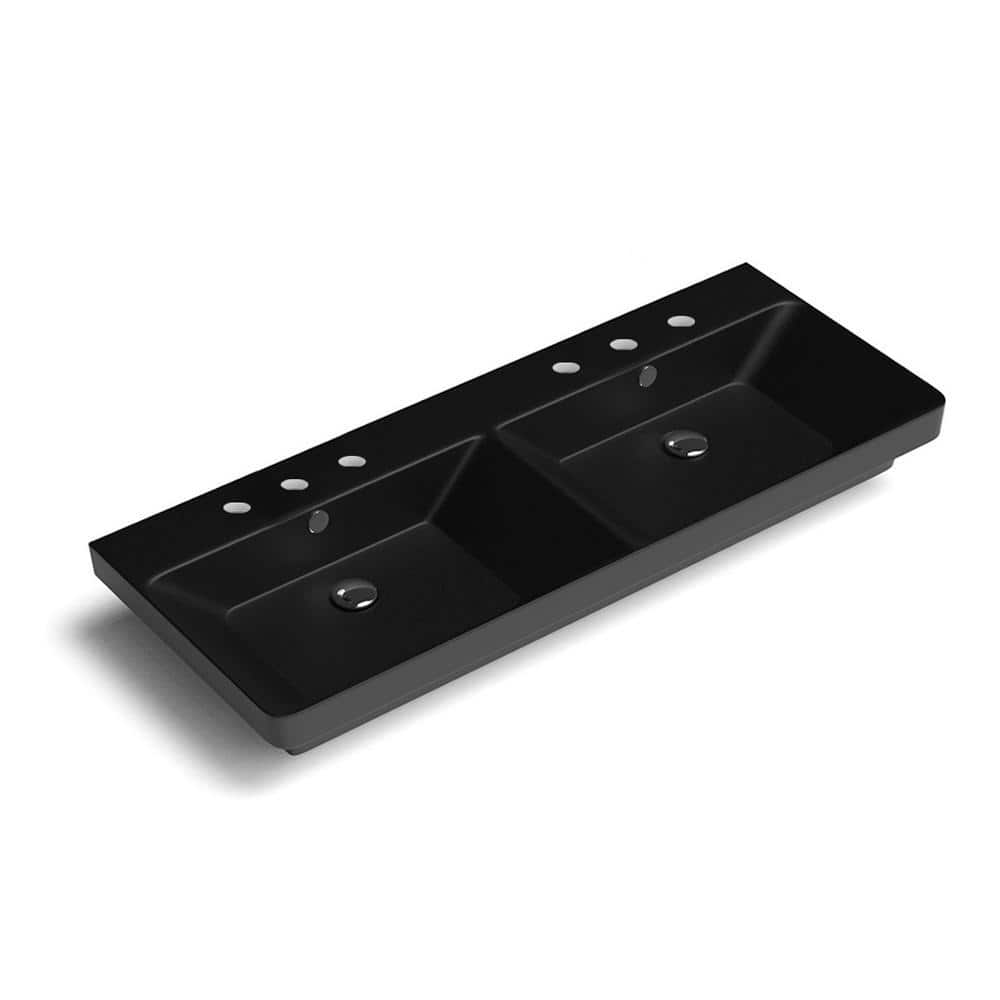WS Bath Collections Luxury 120 Ceramic Rectangle Wall Mounted/Drop-In Sink With three faucet holes in Matte Black (1)