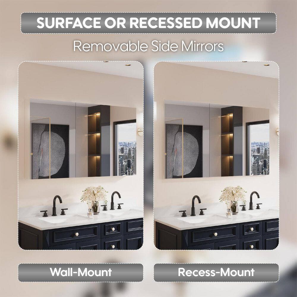 52 in. W x 30 in. H Rectangular Aluminum Recessed/Surface Mount Medicine Cabinet with Mirror and Glass Shelves (3)