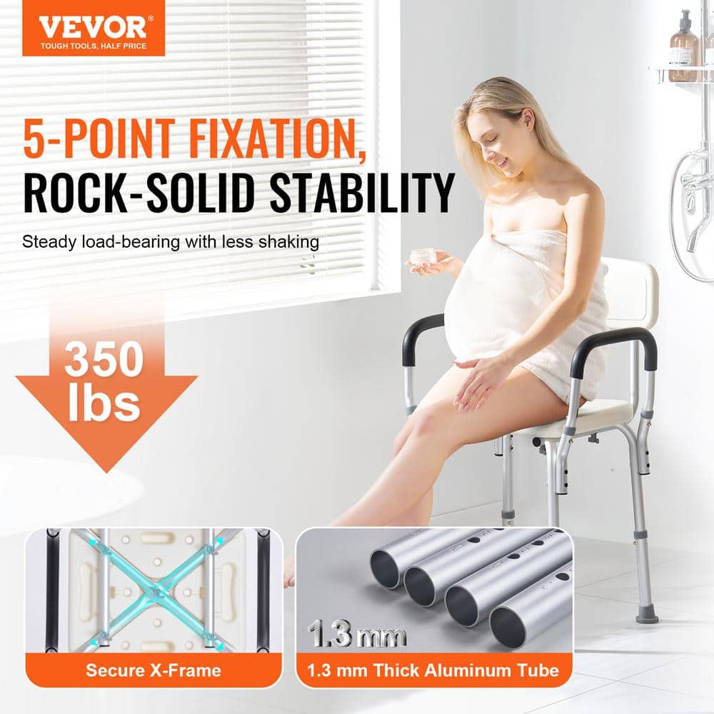 VEVOR Shower Chair, Shower Seat with Back, Adjustable Height Shower Stool Bathtub, Freestanding, White Black, 19.3 x 16.9 in. (2)