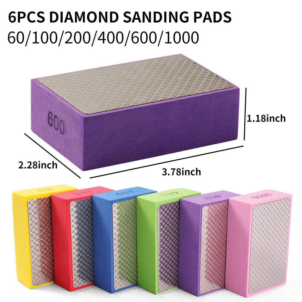 LAIFUCAM 6pcs Diamond Hand Polishing Pads Sponge Material Sanding Block with Multi-Grit for Tile Glass Stone Metal (2)