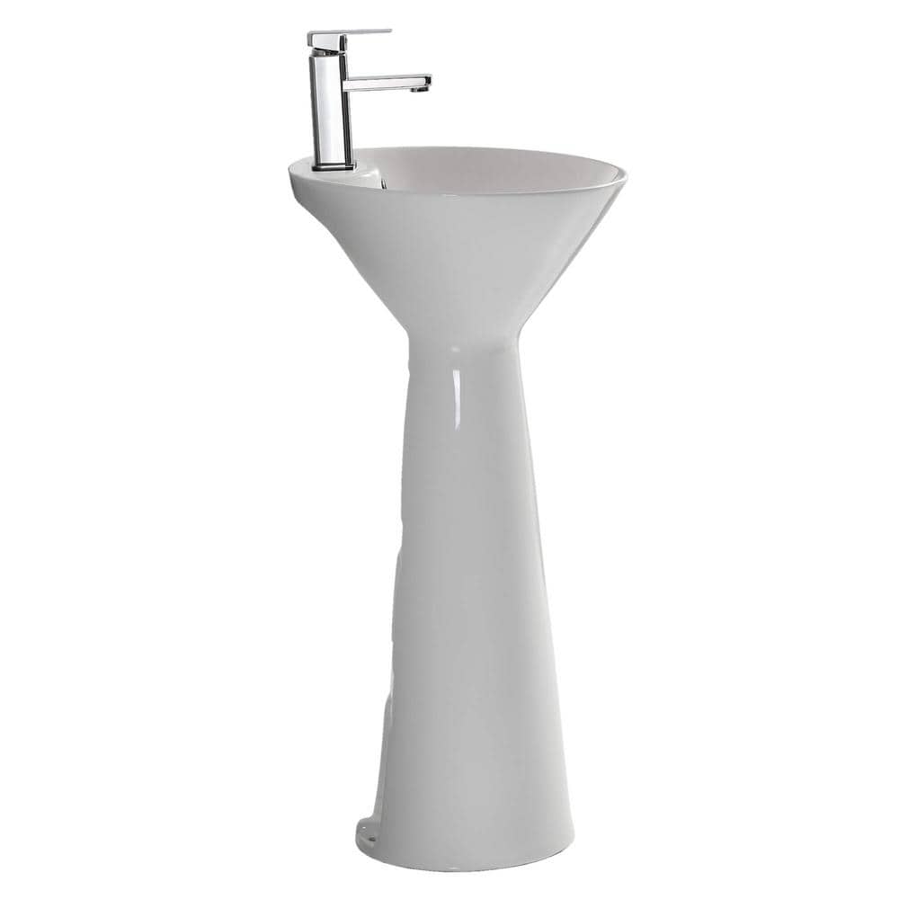 FINE FIXTURES Pyramid 17.37 in. W x 17.37 in. L Modern White Ceramic Round Pedestal Sink and Basin Combo (3)